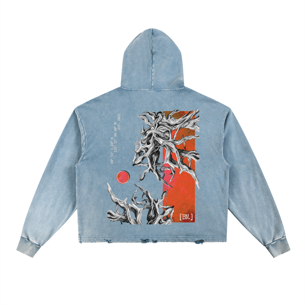 Vintage Washed Frayed-Hem Hoodie